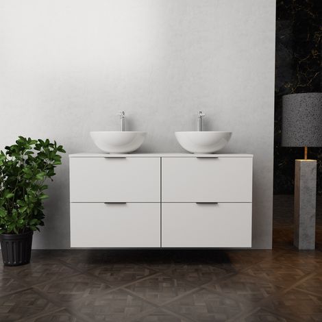 Inda - Mobile bagno L.120 con doppio lavabo in appoggio / Bianco