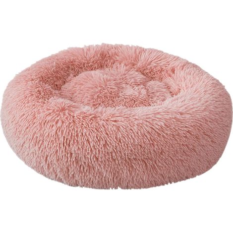 Lit pour chien Coussin rond Lit pour chat Confortable Doux Donut Canapé pour chiens Chats Toutes tailles Tissu en peluche (L, Rose) (1/5)