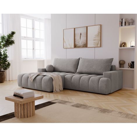Emporius Canapé d'angle convertible 270 cm Novira - tissu velours, canapé gauche, Gris (1/5)