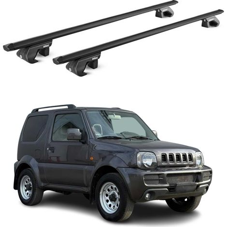 OMAC Barres de toit aluminium certifiées TÜV pour Suzuki Jimny III 1998-2018 – Pour rails de toit standards – Rainure en T – Charge max 90 kg – 2 antivols Noir (1/4)