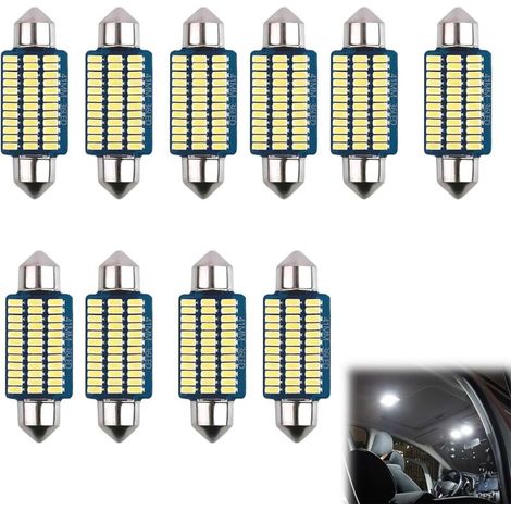 10 Pièces Eclairage LedVoiture,LedVoiture Interieur,Auto 41mm Blanc Froid 6000k 12v,Lumiere Voiture Interieur,W5w Led,Ampoule LedVoiture,Led Pour Voiture,Pour Plafonnier,Habitacle,Camping-Car (1/5)