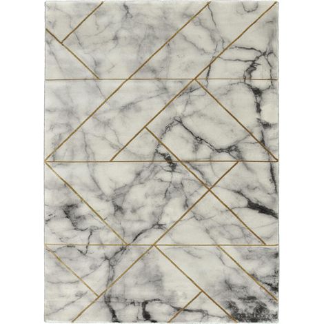 Tapis salon et chambre 120x170 gris et or rectangle tissé motif abstrait MARBLI (1/5)