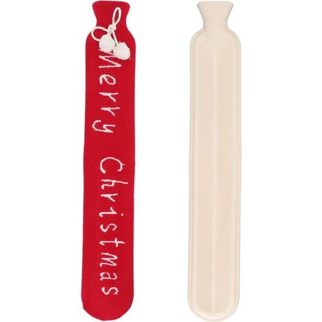Bouillotte longue – 72 cm – 2000 ml – Housse rouge motif Noël – Chauffe-dos (1/5)