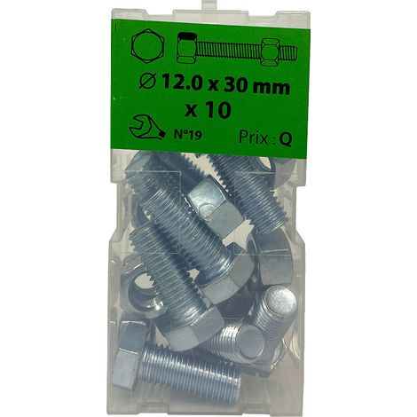 10 vis 12x30mm tête hexa + écrou zingué Viswood