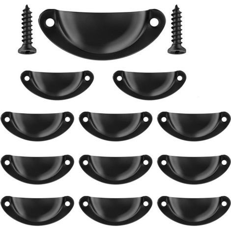 Set mit 12 Vintage-Schubladengriffen, traditionelle halbmondförmige Möbelgriffe für Schränke, Kleiderschränke und Kommoden, schwarz, Schrauben (1/5)