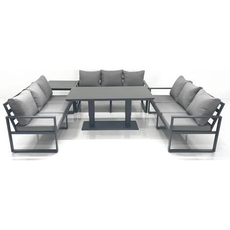 Fimous 9 Seater Garden Sofa Set Aluminium Furniture Rising Dining Tabe Set with Side Table Dark Grey (1/5)