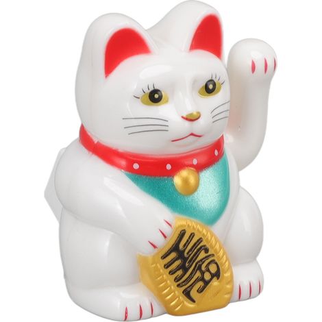 Chat porte-bonheur chinois décoratif à bras agités, lampe solaire à induction, figurine pour la maison ou la voiture, assis droit, blanc (1/5)