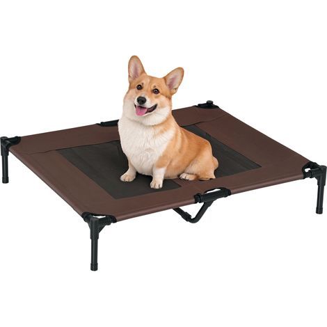 Kühlendes Outdoor-Kissen für große Hunde, erhöhtes Bett mit stabilem Metallrahmen und atmungsaktivem Netzgewebe, ideal für Garten und Terrasse, 92 x 76 x 18 cm, kaffeebraun (1/5)