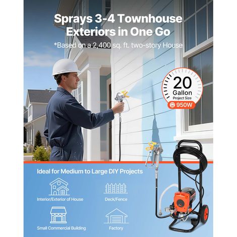 Pulvérisateur peinture airless sur chariot 900W 3300PSI, machine électrique avec pinceau nettoyage tuyau perche buses pour intérieur extérieur maison (1/5)
