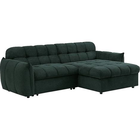 Canapé d'angle réversible convertible en tissu texturé vert sapin LIROBI (1/5)