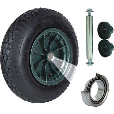 Roue de brouette 4.80 / 4.00-8 avec essieu, protections, 200 kg, roue pneumatique, roue de secours (1/5)
