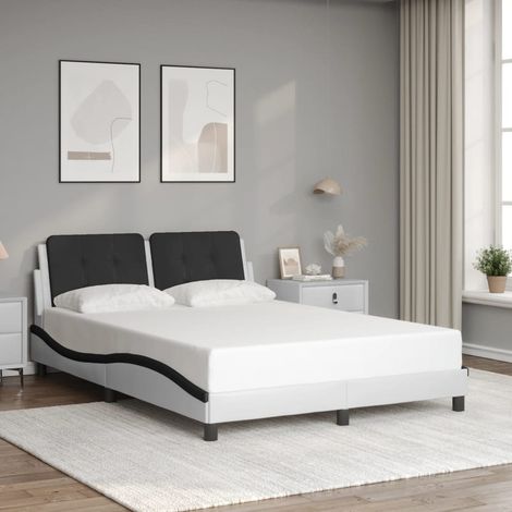 Cadre de lit sans matelas-Structure de lit Zadar blanc et noir 140x190 cm similicuir (1/5)