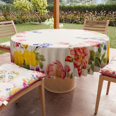 Nappe Ronde Anti-Tache Microfibre Diamètre Ø 120 cm Nappes en Tissu de Cuisine pour Table Ronde Motif Floral 30 100% Fabriqué en Italie (1/5)
