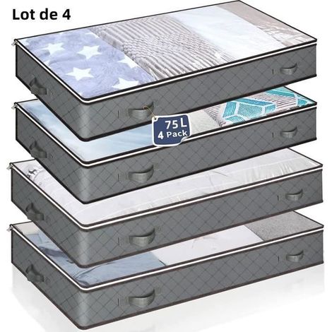 Sacs de Rangement sous Lit Pliable 75L - Lot de 4 Conteneurs pour Vêtements et Couettes (1/4)