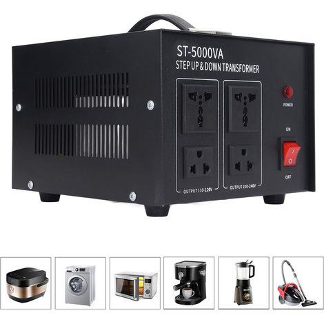 RHG 5000VA Transformateur Entrée, Convertisseur de Tension 5000W, Interrupteur Automatique, Adaptateur Prise UE AC 110V/120V/220V/240V