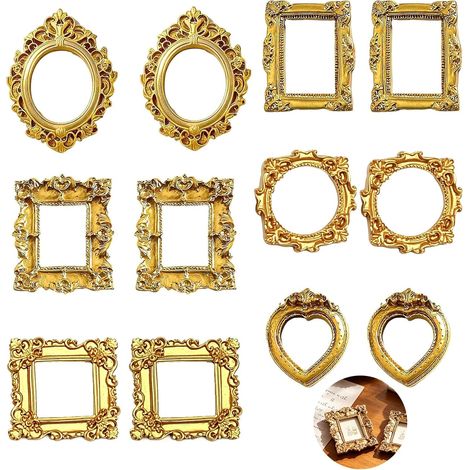 12 Pièces Mini Cadres Photo Vintage en Résine Doré Cadre Photo Ovale Rectangulaire et Cœur Style Baroque pour Décoration Murale Présentoir Photo Accessoires de Décoration de Table (1/5)
