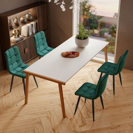Lot de 4 chaises - Ensemble de table à manger avec 4 chaises Vert- Chaise de salle à manger en velours