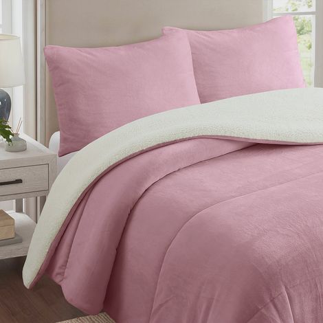 Couette polaire microfibre doublé sherpa 240x260 cm BICOLORE rose, par Soleil d'ocre