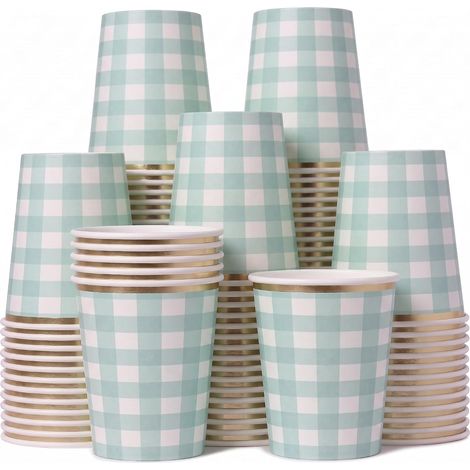 Gobelets en Carton Jetables 240 ml, Motif Vichy Pastel, Boissons Chaudes (1/5)