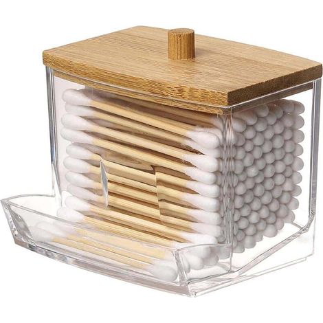 1pc Pot de rangement transparent avec couvercle en bambou, organisateur multi-usages pour collection de vacances, plage, salle de bain, chambre. Grande capacité. (1/2)