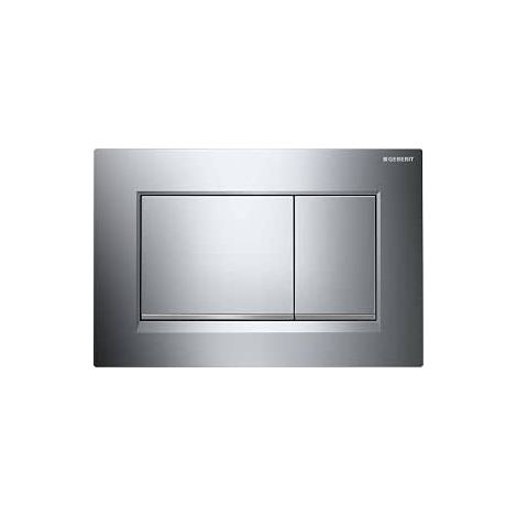 115.883.14.1 Plaque d'actionnement de chasse d'eau double Geberit, compatible avec le réservoir d'eau encastré Sigma30, argentée avec bouton de chasse d'eau chromé poli (1/5)