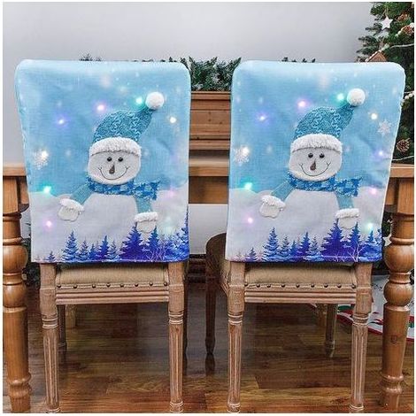 Lot de 2 housses de chaise de Noël avec lumières LED, housse de protection de chaise de bonhomme de neige, housse de siège pour la décoration de la maison, housses de chaise LED de Noël (1/5)