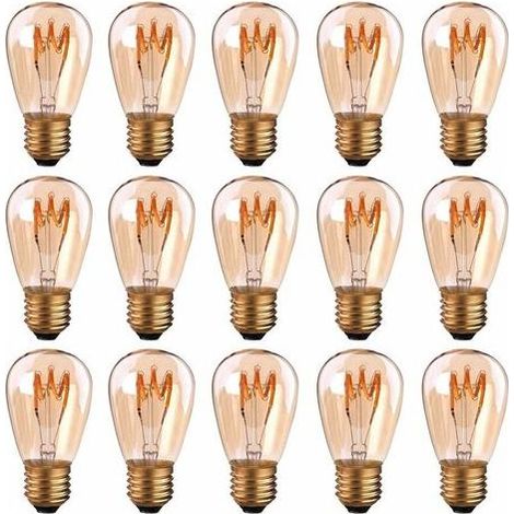 Lot de 15 ampoules LED E27 à filament spirale ST45/S14 3 W Style vintage Lumière ambrée Dimmable 2200 K Blanc très chaud 140 lm Équivalent à 25 W (1/5)