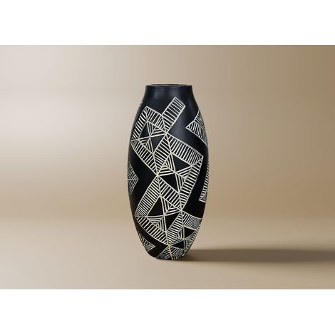 Vase ethnique en polyrésine noir et blanc H31 cm MAORI (1/2)