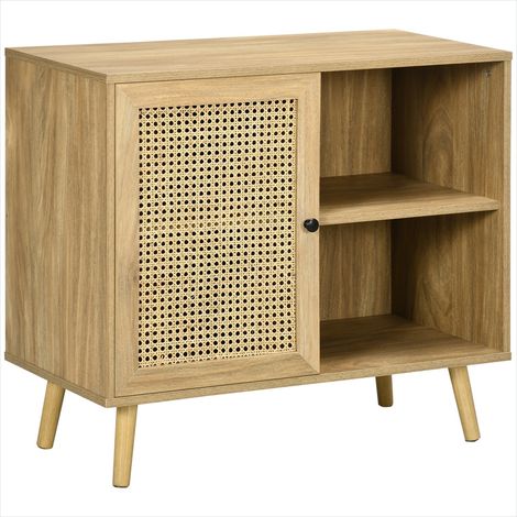 Buffet de rangement avec porte cannage et étagères 80 x 39 x 70 (1/5)
