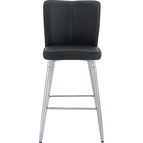 Tabourets de bar noirs en PU avec structure métallique argentée - lot de 2, dossier ergonomique, siège confortable (1/5)