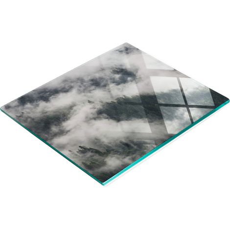 Tablero de vidrio decorativo multifuncional para cocina, dise帽o Bosque Brumoso, 60x52 cm.