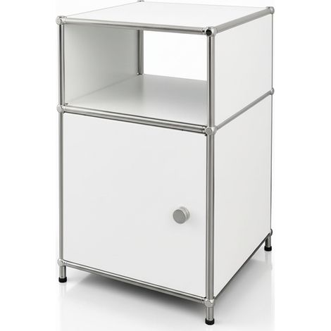 Metallregal Concept Epure MK-040 3-stöckiges Aufbewahrungsregal mit Tür & & Ablageflächen Weiß