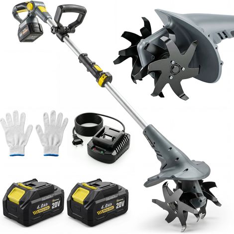 Motobineuse sans fil - motoculteur électrique - Outsunny - 18V 355W 2 batteries 4,0Ah léger et anti-mal de dos - largeur 20cm - gris