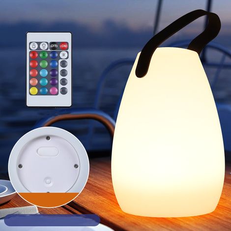 Wiederaufladbare LED-Tischlampe für den Außenbereich, 16 Farben dimmbares Kabel Tischlampe mit Fernbedienung, mit Ladekabel, 4 Dimmstufen, IP44 wasserdicht, geeignet für Schlafzimmer, Garten (rundes M