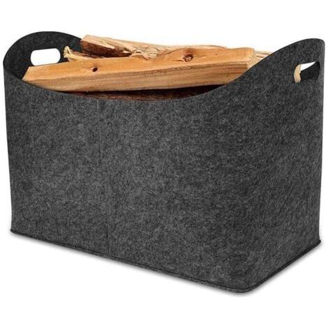 55x30x40cm Felt Log Basket with Reinforced Handle, Storage Bag for Firewood, Newspapers and Clothes, Fireplace Accessories (Dark Grey) (1/4)