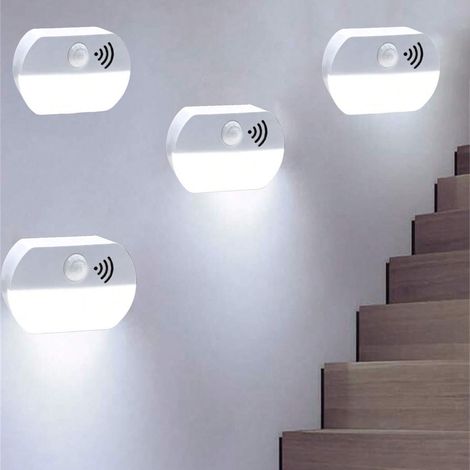 Lot de 4 veilleuses LED avec détecteur de mouvement, éclairage d'armoire à piles, lumière chaude 3000 K, pour couloir (piles non incluses) (1/5)