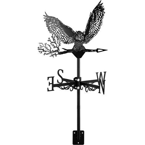 Girouette hibou en acier inoxydable, 1 pièce, avec indicateur de direction du vent, motif hibou, décoration de jardin, toit, extérieur, hibou planant (1/5)