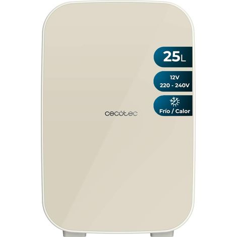 Beige Kühlschrank MiniCooling Bahamas 25L, 12V-220V Betrieb, kompatibel mit Autos und Wohnwagen, Kühl- und Heizfunktion, Temperaturbereich von 7 bis 65 ºC und einfacher Transport.