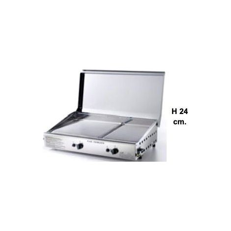 Ompagrill 4071 COVER M Plancha Double Bistecchiera a Gas Doppia Piastra Inox 2 Bruciatori 6 kW Accensione Piezoelettrica Made in Italy colore Inox