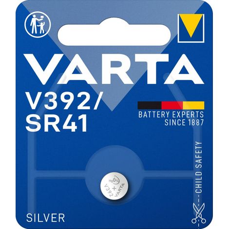 VARTA Piles Bouton V392/SR41 oxyde d'argent, lot de 1, Silver Coin, 1,55V, emballage sécurisé pour les enfants, pour montres, cl