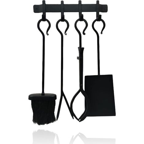 Fireplace Tool Set, Wrought Iron, Wall Holder (1/5)