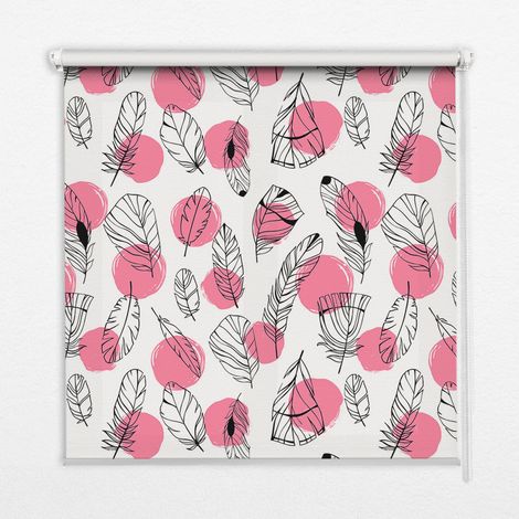 Tenda a Rullo Interna per Finestra - Tenda Filtrante Luce - Tenda Privacy - Tenda Decorativa Rettangolare - Rullo per Interni - (150 cm x 140 cm) - Piume e pois rosa (1/5)