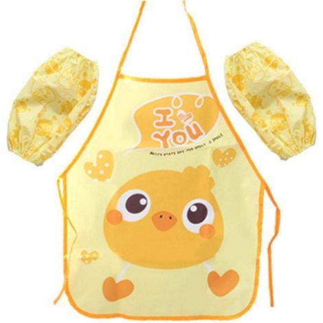Fdit Tablier De Peinture Mignonne sans Manches Cartoon Rose Singe Singe Jaune Tabliers De Canard avec Une Paire De Manches pour Les Enfants(Canard Jaune). (1/5)