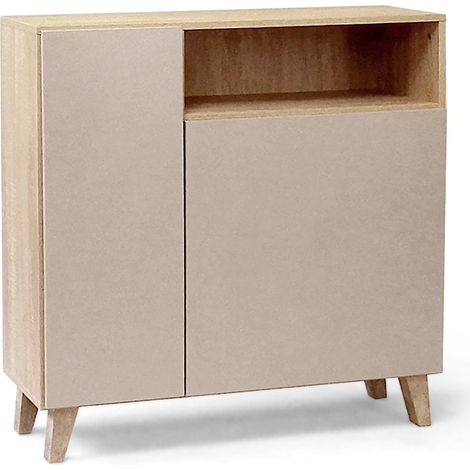 Pegane – Meuble à chaussures 2 portes chêne cambrian cappuccino – Dimensions 90x29x90 cm – Panneaux de particules mélaminés – Fabrication espagnole (1/2)