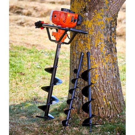 St Pierre Du Champ – Tarière thermique 51.7CC – Moteur 2 temps 1,5 kW – Vitesse max 350 tr/min – Livrée avec 3 mèches hélicoïdales Ø 100/150/200 mm (1/5)