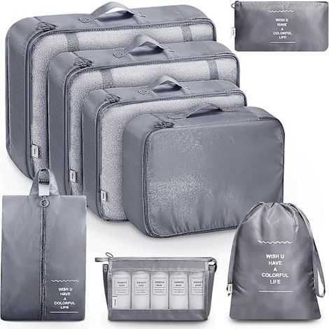 Ensemble de 8 organisateurs pour valises, sacs de rangement, cubes de rangement, sacs de voyage, cadeaux noirs (1/5)