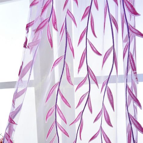 Voile Fin Vintage au Wicker Print avec Broderie - Panneaux de Fenêtre Sheer pour Salon / Chambre - 100x200 cm / Violet - 1 pièce (1/5)