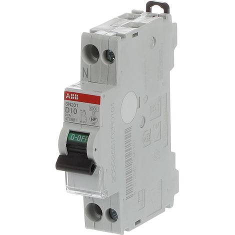 ABB – Disjoncteur bipolaire 1P+N 10A – Courbe D – Pouvoir de coupure 6 kA – Montage rail DIN (1/4)