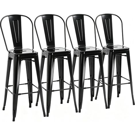 Set de 4 taburetes de bar apilables de metal negro con respaldo extraíble MODENUIT (1/5)