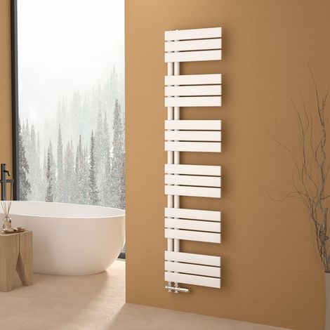 S’AFIELINA Sèche-serviettes eau chaude 684W Lateral connection Tube plat Avec vanne Blanc 160×400mm